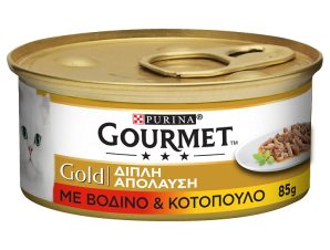 Τροφή για γάτες Βοδινό & Κοτόπουλο Double Pleasure Gourmet Gold (85g)