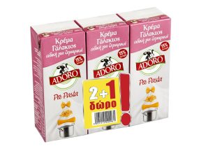 Κρέμα γάλακτος 15% λιπαρά Per Pasta 2+1 δώρο Adoro (3×200 g)