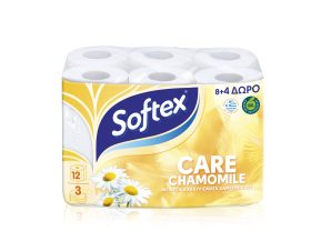 Χαρτί Υγείας 3φύλλο Χαμομήλι Care Softex (8+4 ρολά *78g)